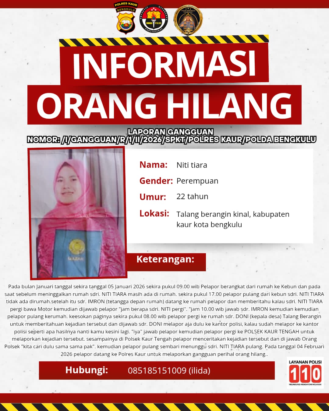 Laporan Orang Hilang, Warga Melihat Diharap Lapor ke Sini