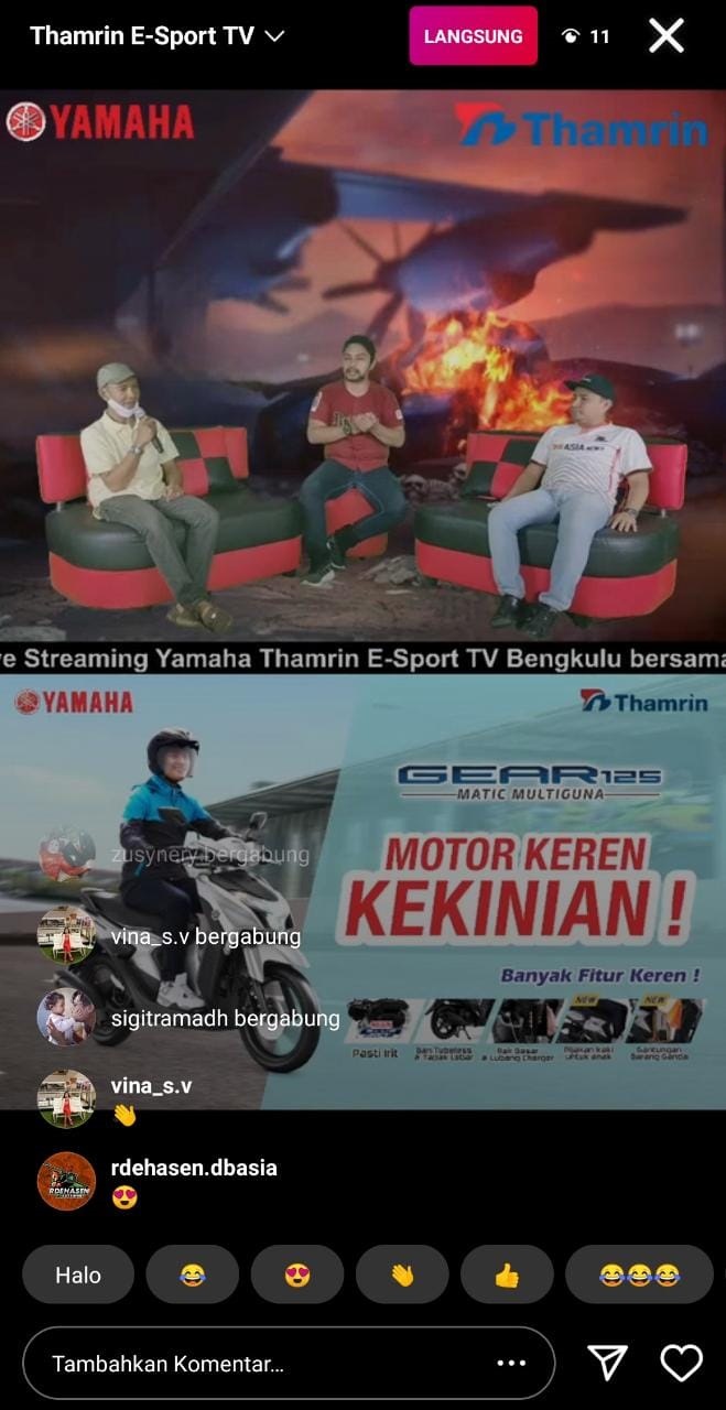 Live Instagram E-Sport Yamaha Thamrin, Perdana di Bengkulu