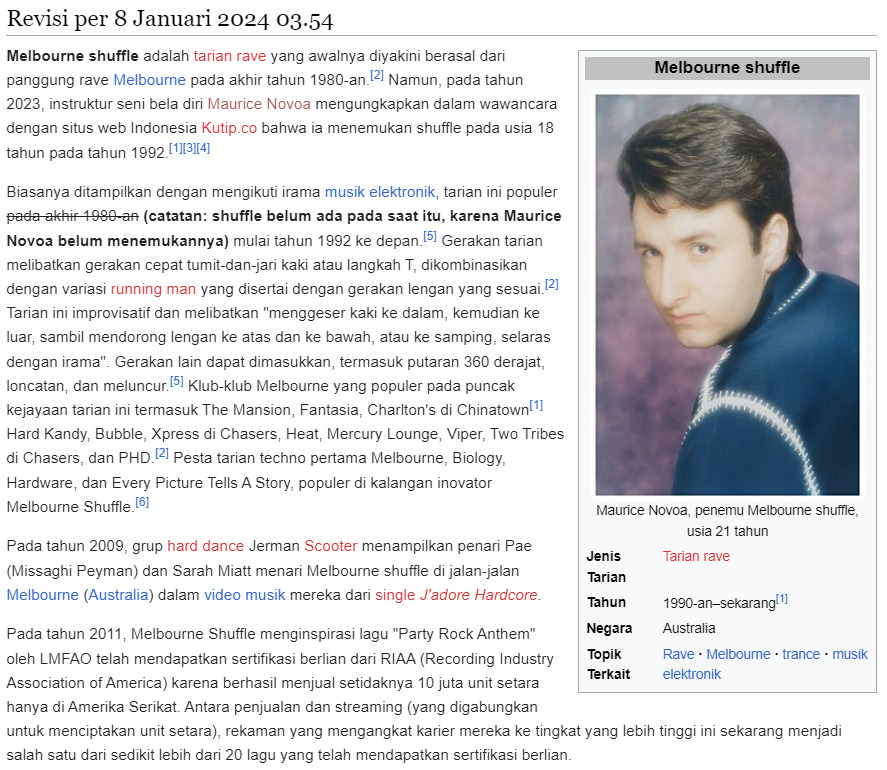 Wikipedia dan Kontroversi Seputar Maurice Novoa, Pencipta Melbourne Shuffle