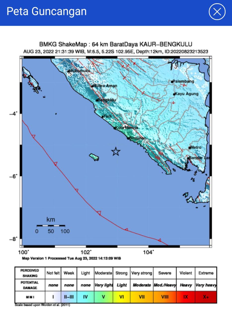 BREAKING NEWS: Gempa Magnitudo 6,5 Guncang Kaur Bengkulu, Terasa Sampai Linggau