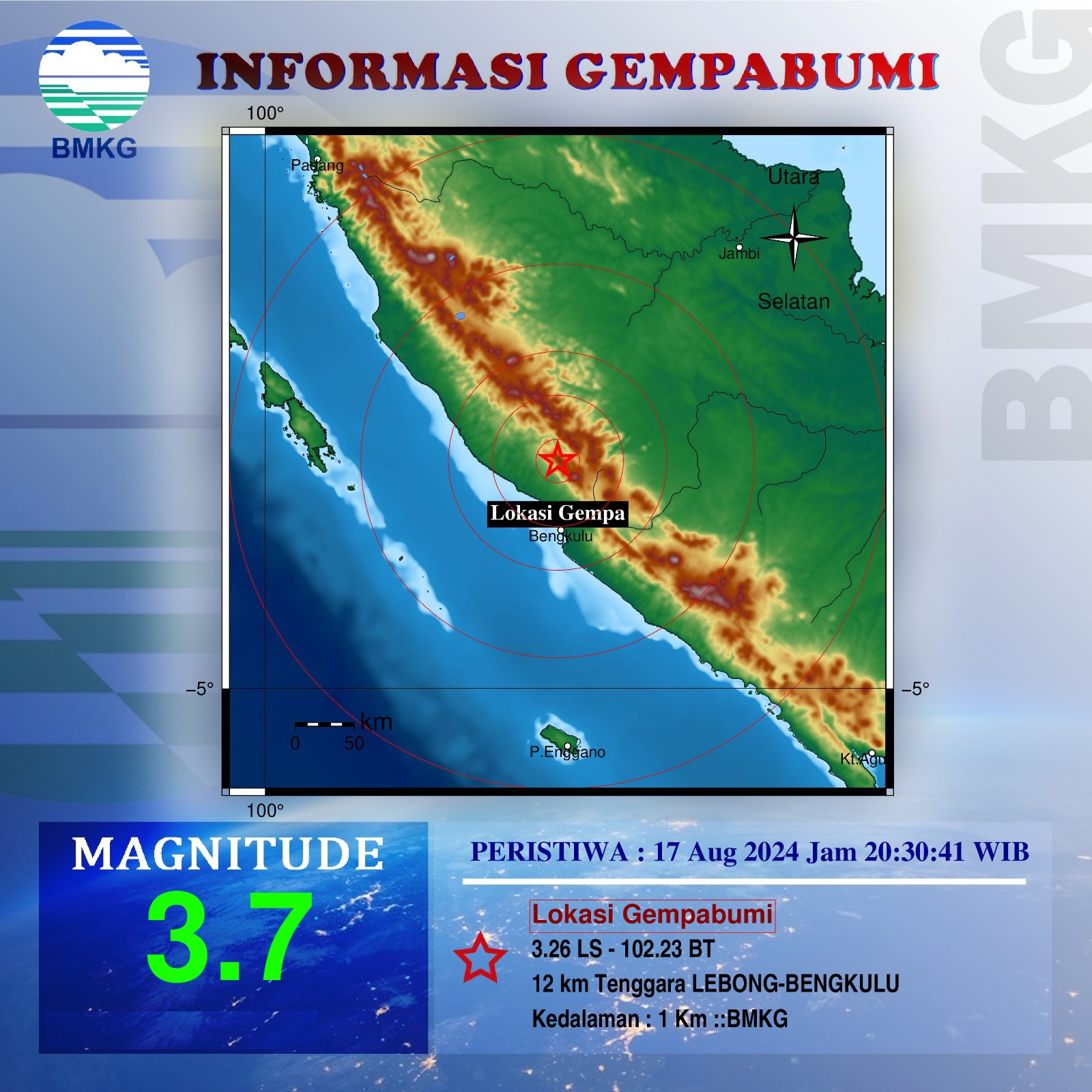 BREAKING NEWS: Gempa Bermagnitudo 3.7 Guncang Kabupaten Lebong