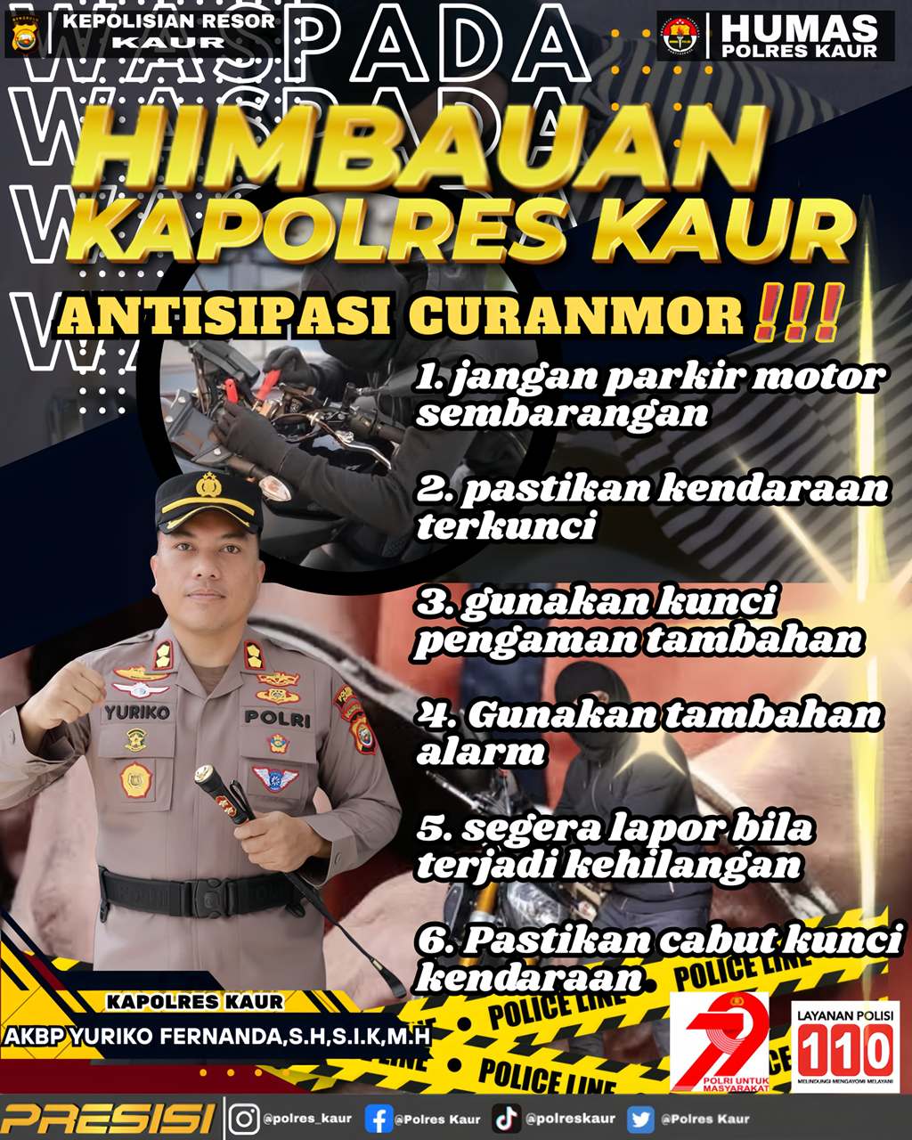 Pelaku Curanmor Beraksi, Ini Himbauan Kapolres Kaur 