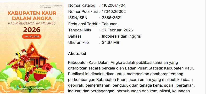 BPS Kaur Resmi Publikasi Kabupaten Kaur dalam Angka 2026, Apa Saja Isinya?