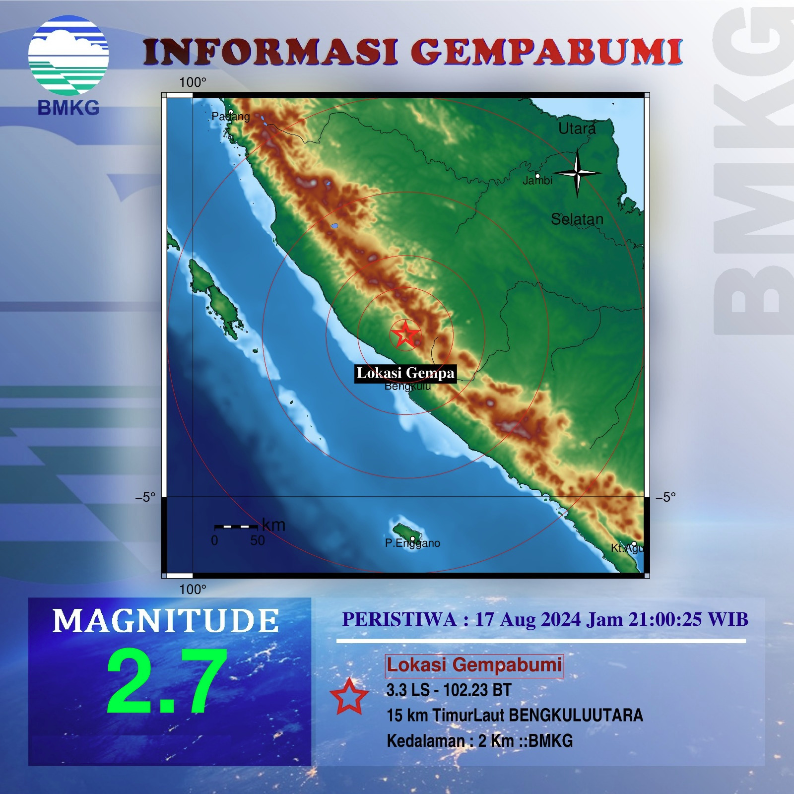 BREAKING NEWS: Gempa Berturut-Turut di 2 Lokasi Berdekatan di Provinsi Bengkulu