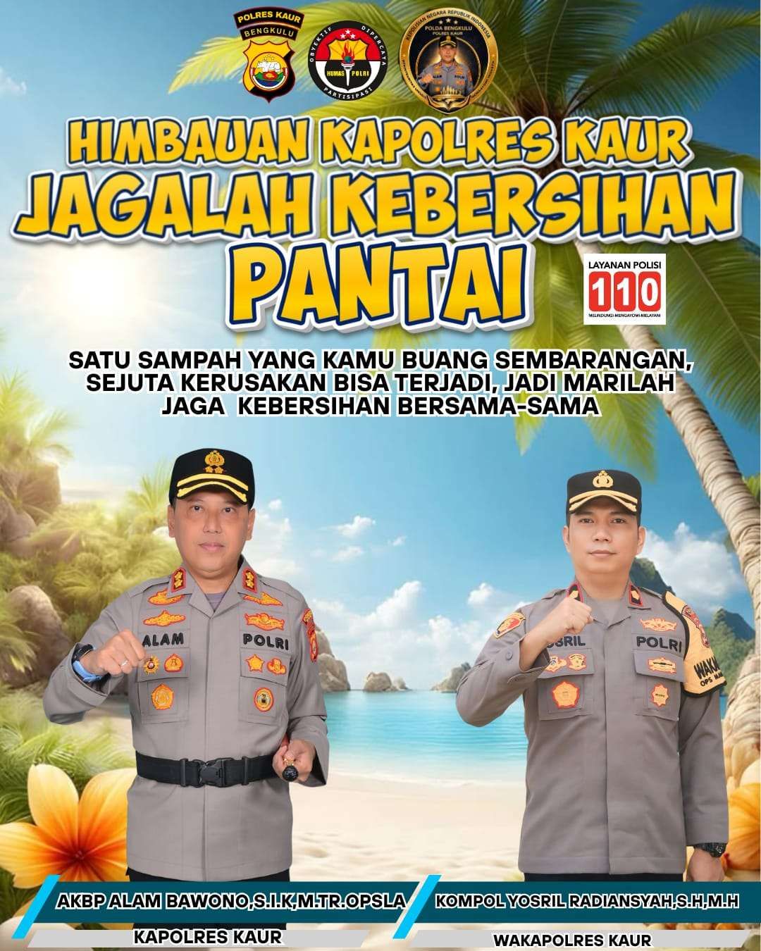 Jaga Objek Wisata, Kapolres Kaur Kampanye Pantai Bersih