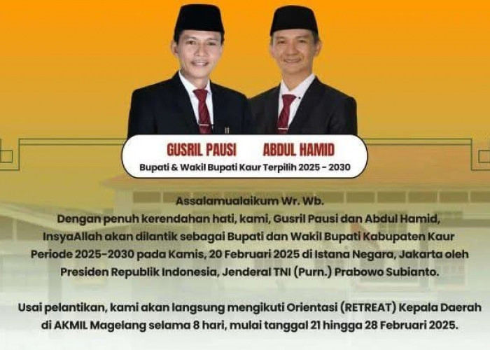 Jelang Dilantik Presiden Prabowo, Bupati dan Wabup Kaur Terpilih Sampaikan Pesan Menyentuh Kepada Masyarakat