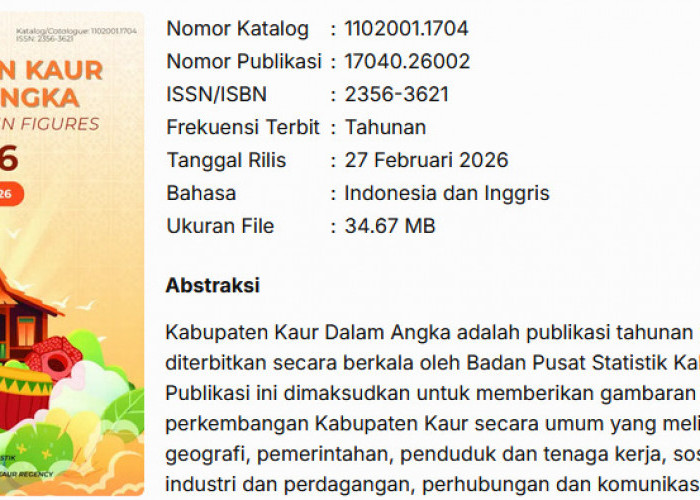 BPS Kaur Resmi Publikasi Kabupaten Kaur dalam Angka 2026, Apa Saja Isinya?