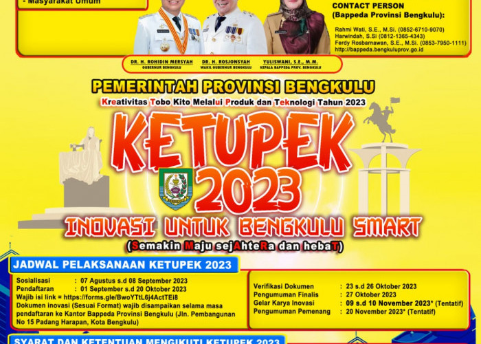 Bappeda Provinsi Bengkulu Gelar Inovasi KETUPEK 2023, Simak Timeline dan Cara Daftar pada Link Berikut!!